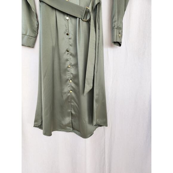 French Connection NWT shirt dress olive green button front belted preppy career - Picture 4 of 12